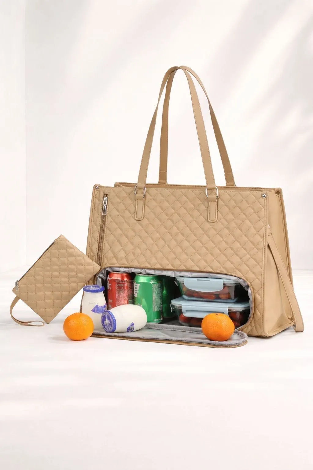 CARTERA LONCHERA BEIGE ACOLCHADO